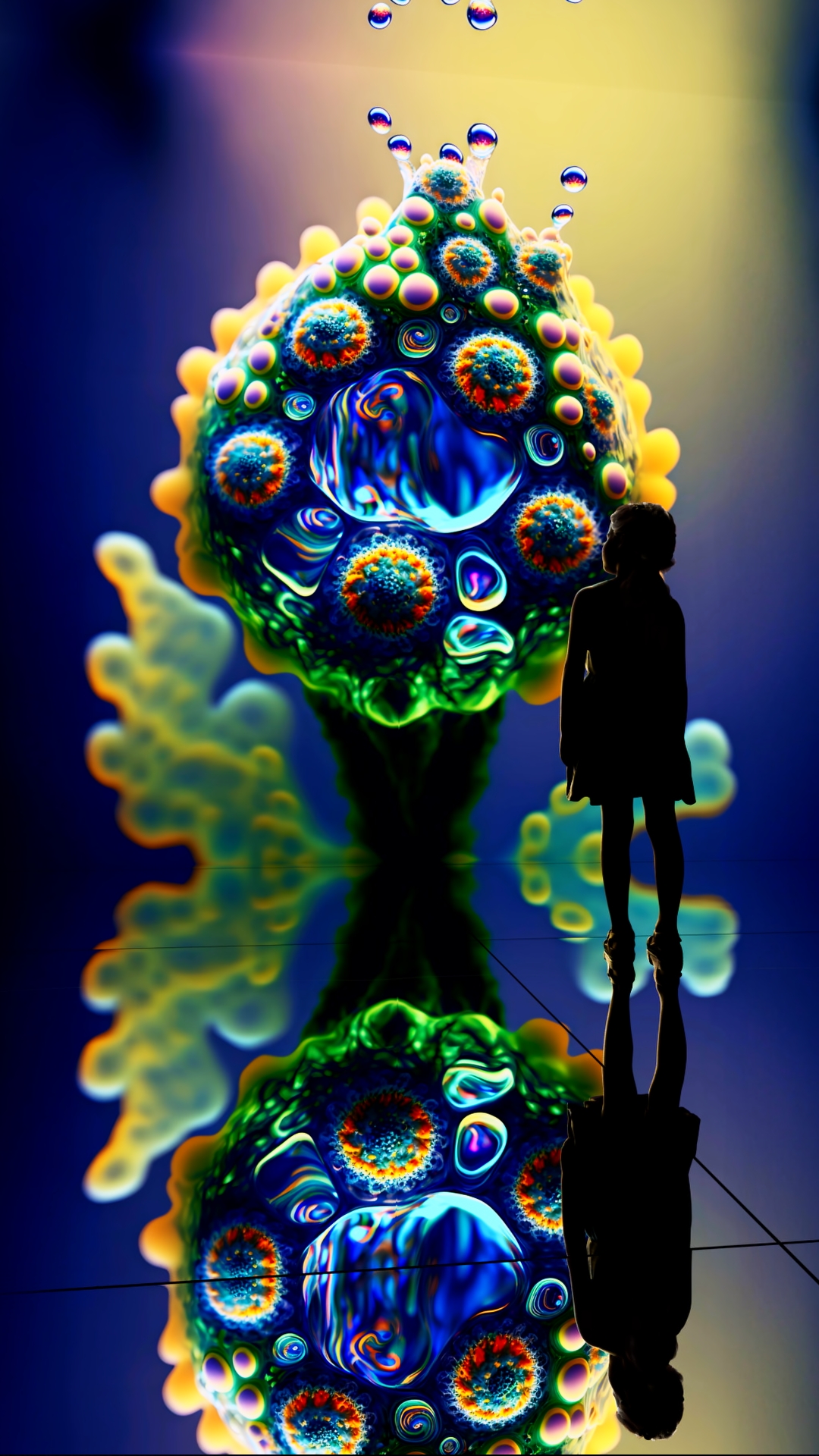 Child silhouette before towering psychedelic projection