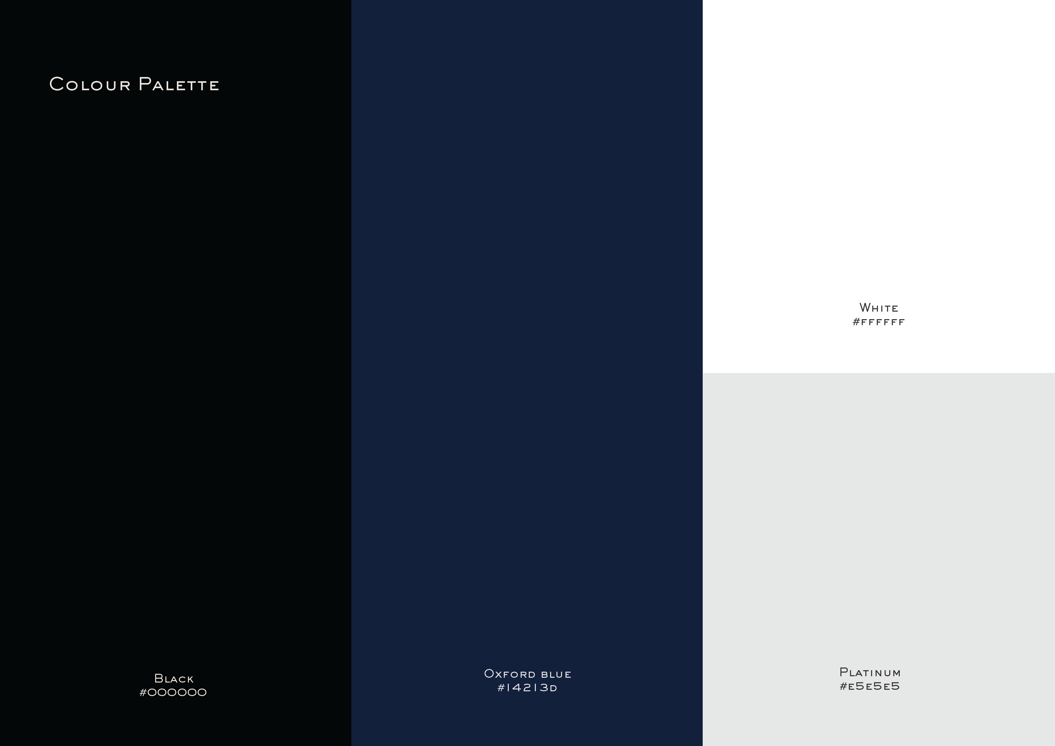 Lunar brand color palette - black, oxford blue, platinum