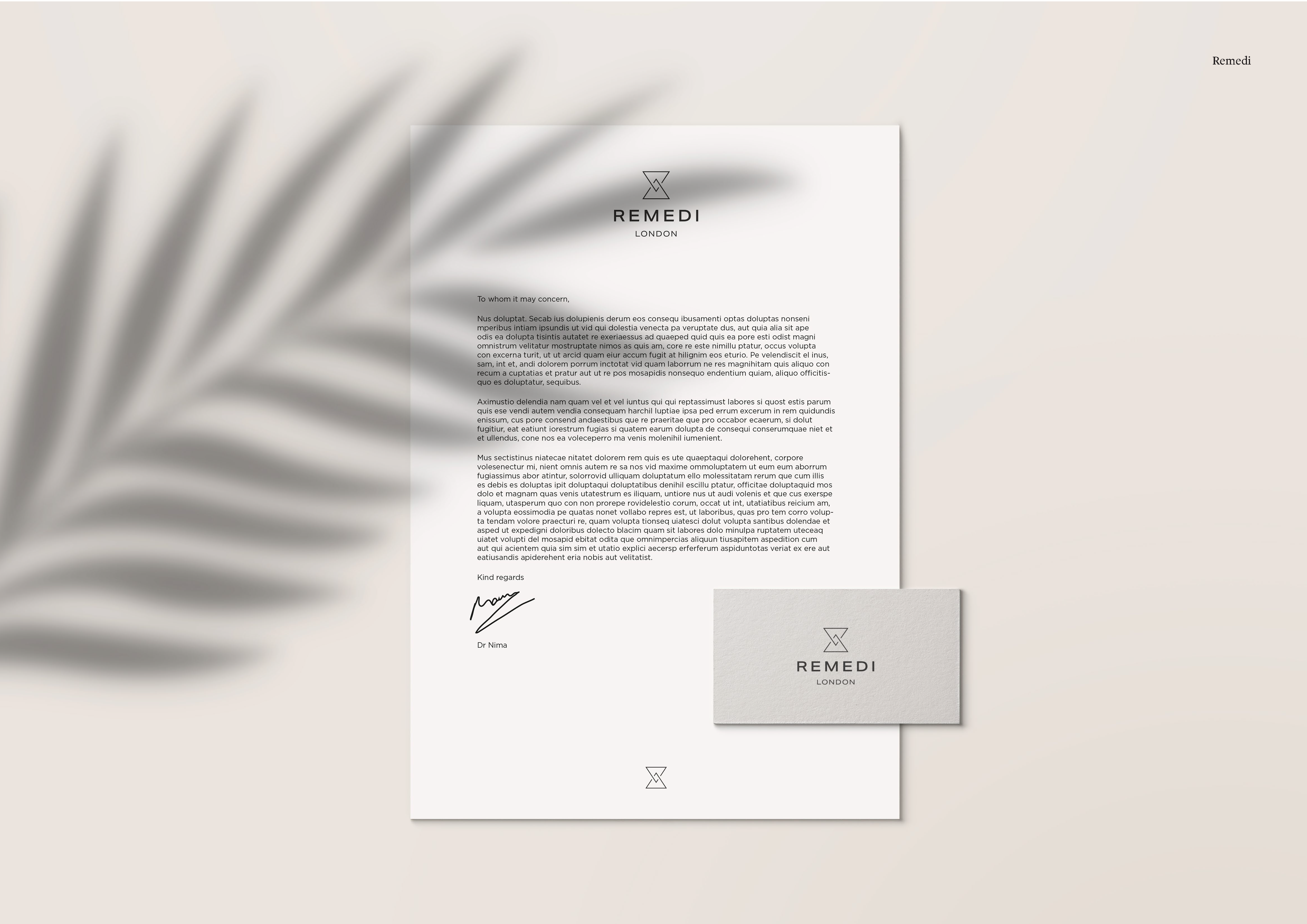 Remedi letterhead and business card mockup