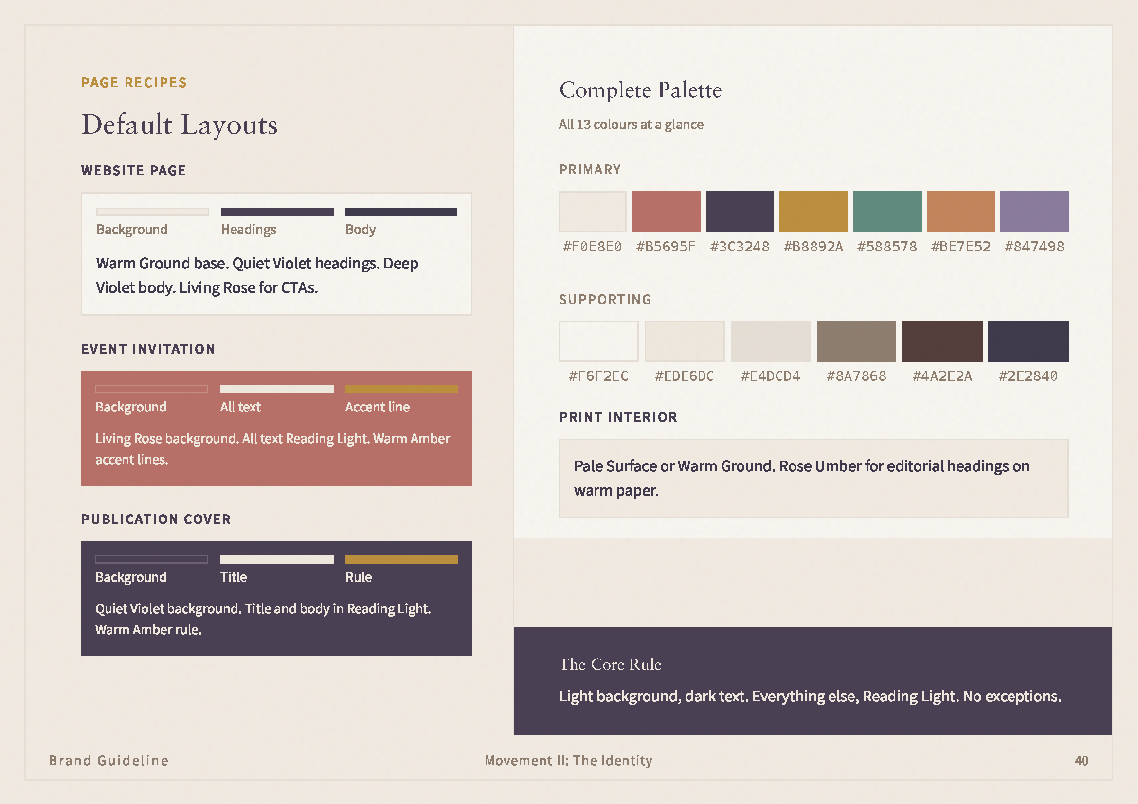 Page recipes and complete palette