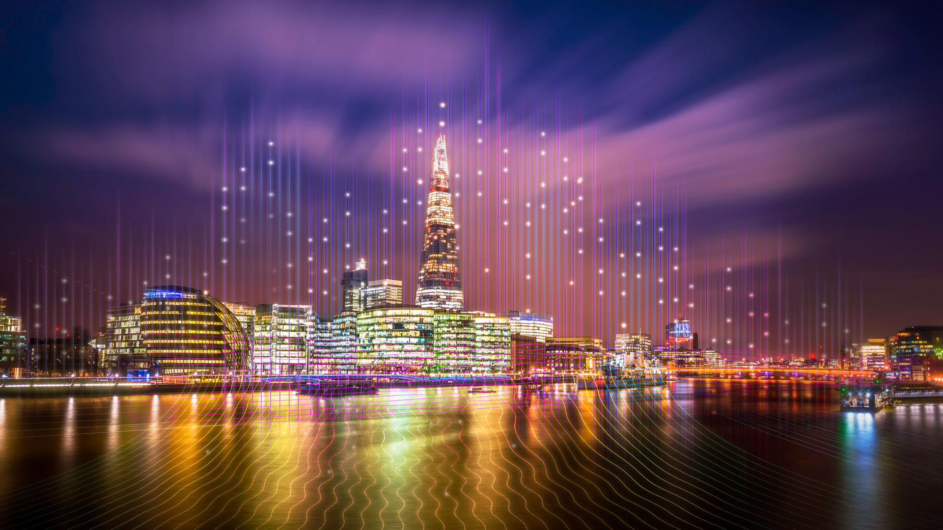 London skyline with data visualization overlay